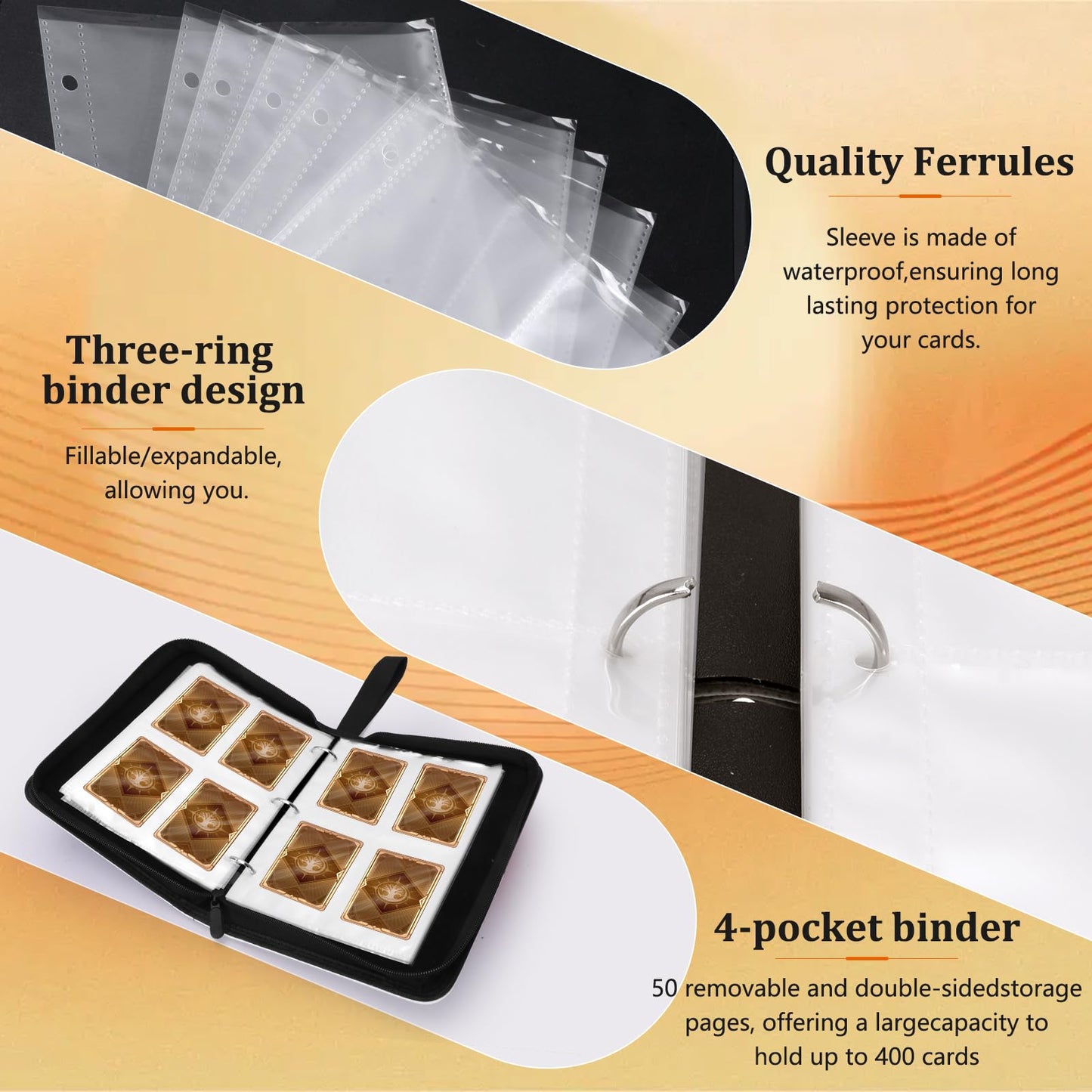 Collectible Trading Card Albums 4-Pocket Binder  400 Pockets Case Holder enhanced Zip PU Card Binder for TCG  Sports Cards (Pink & white)