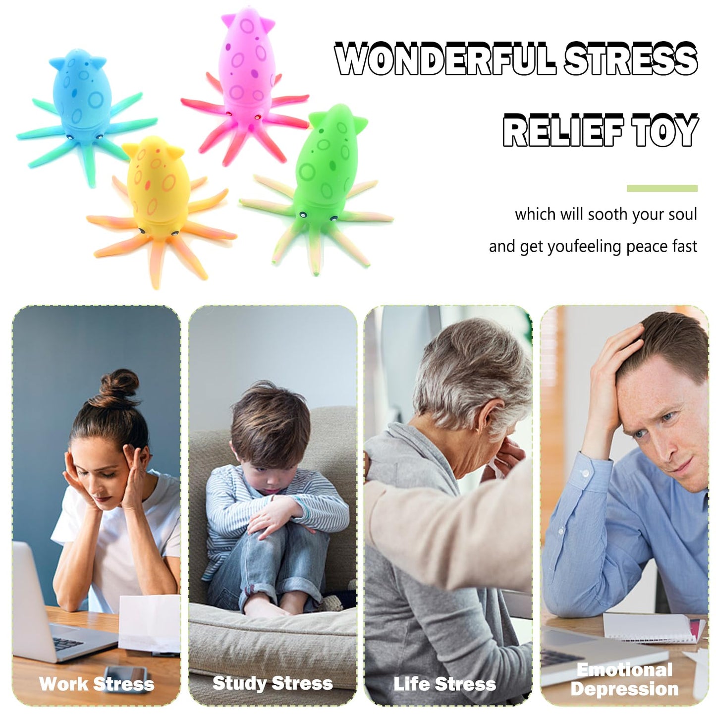 4 Pack Squid Stress Balls Toy For Kids,Squishy Toys For Classroom Prizes, Birthday Gift,Squishy Balls Toy For Anxiety Relief