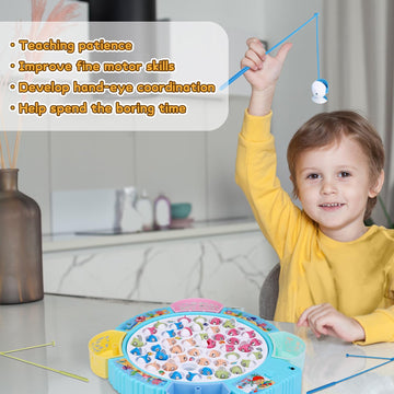 Magnetic Fishing Game Toys, Rotating Board Game With Music Including 45 Fishes And 8 Fishing Poles, Party Game Toys For Kids Age 3 4 5 6 7 And Up