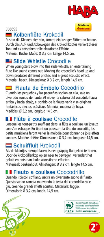 HABA Crocodile Slide Whistle - Wooden Musical Instrument for Ages 2+