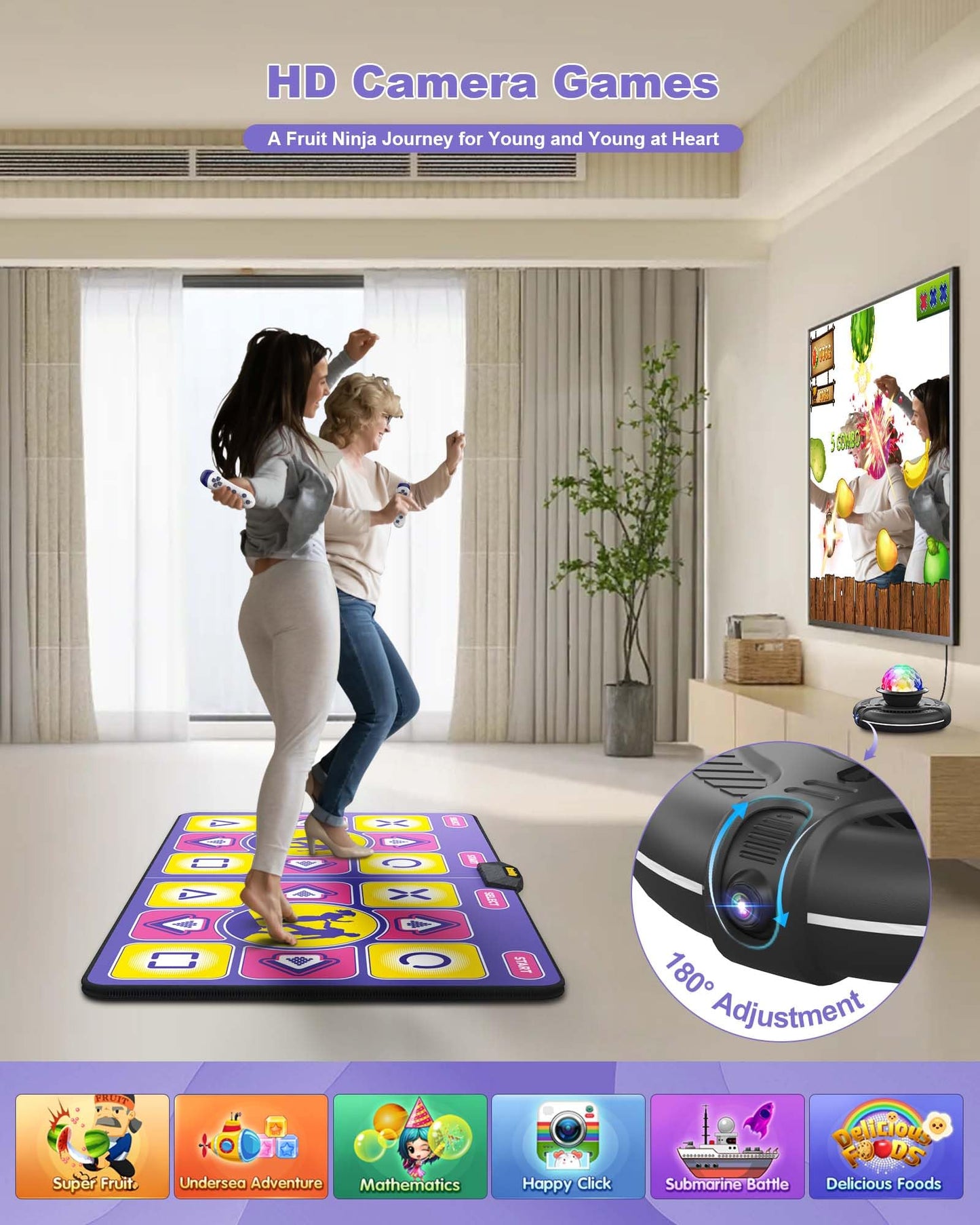Acelufly Dance Mat - Wireless Electronic Dance Mat For Tv With Camera, Non-Slip Exercise Dance Pad With Yoga Mode For Kids & Adults, Family-Friendly Game Mat Toy Gift For Girls & Boys (Purple)