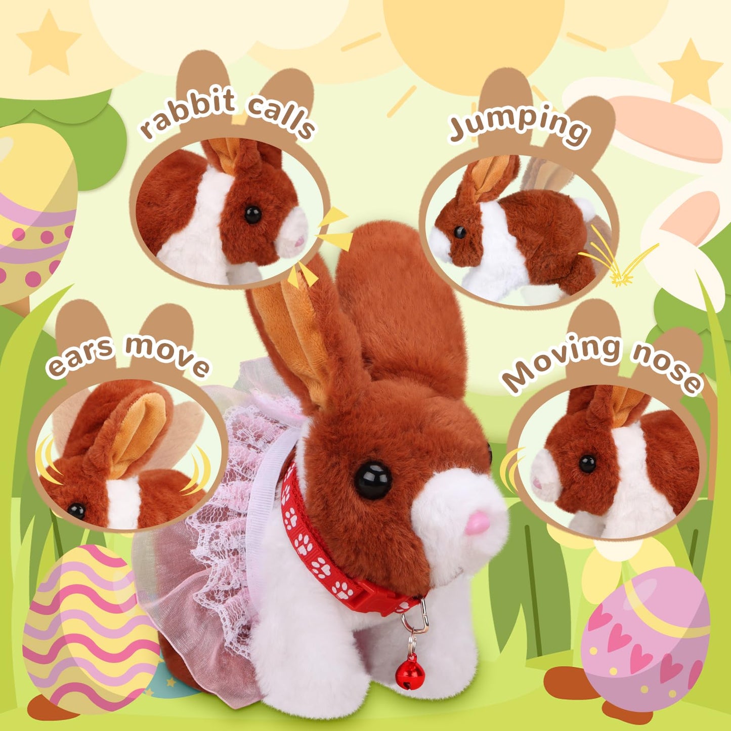 Nolakmi Easter Bunny Stuffed Animal, Ideal Easter Gifts For Kids 3-5, Hopping Bunny Toys For Kids With Sounds, Wiggling Ears, No