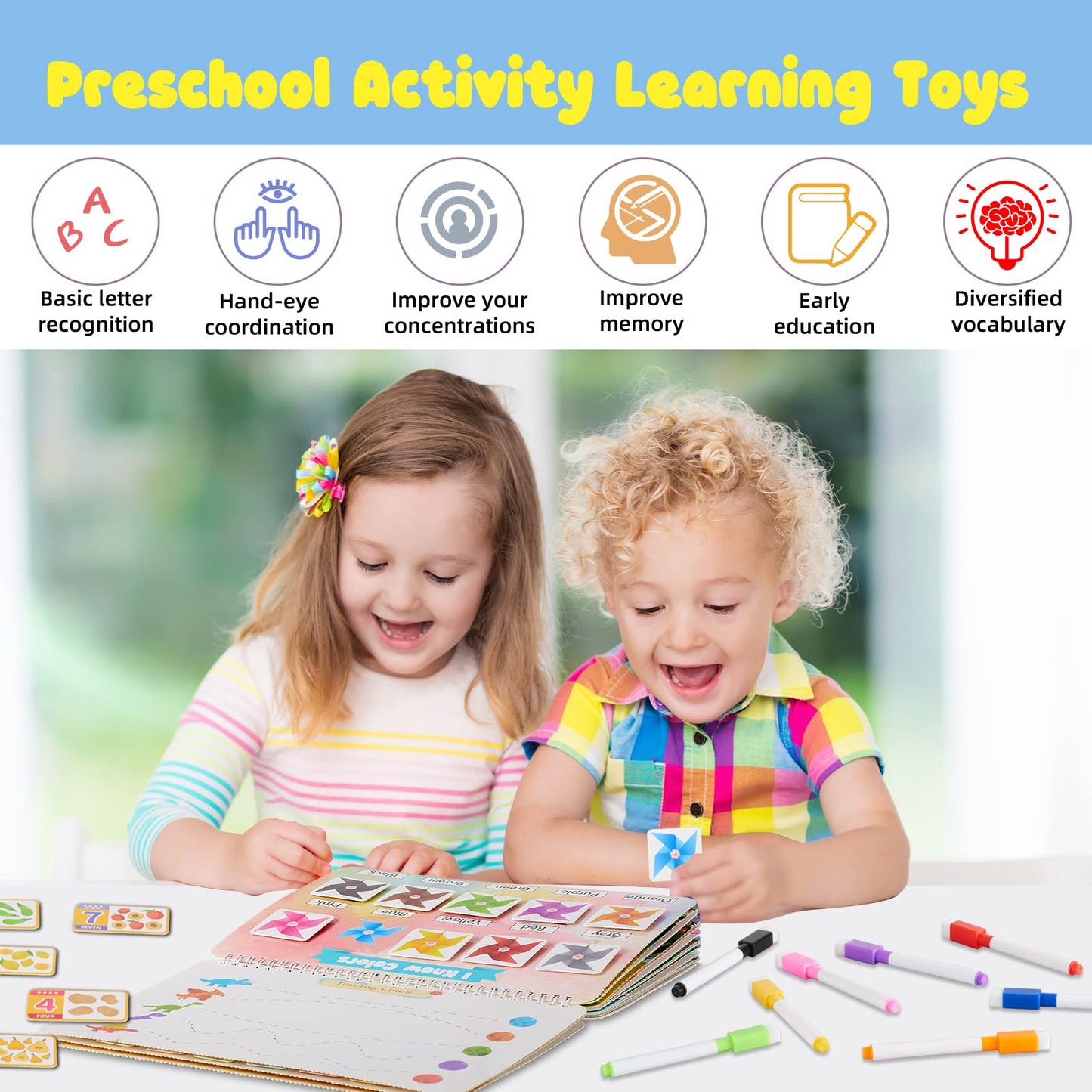 Huijing Toddler Activities Preschool Learning Busy Book - 29 Themes Binder Montessori Toys For Toddlers, Workbook Activity Autism Materials And Tracing Coloring