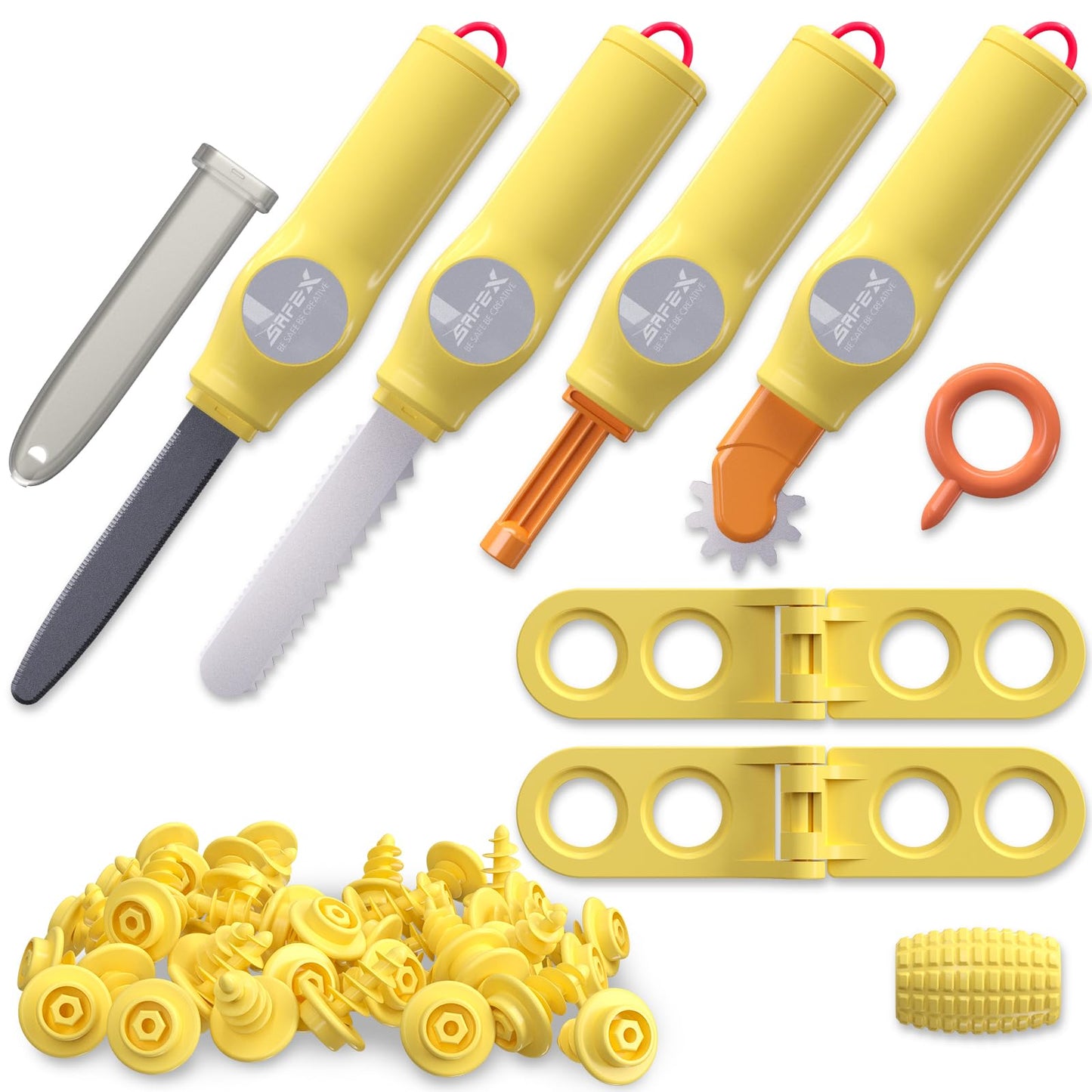 Kraftzoo Cardboard Construction Tool Kit for Kids - 132 PCS DIY Cutting Tools & Educational Toys for Family & Team Projects - Cr