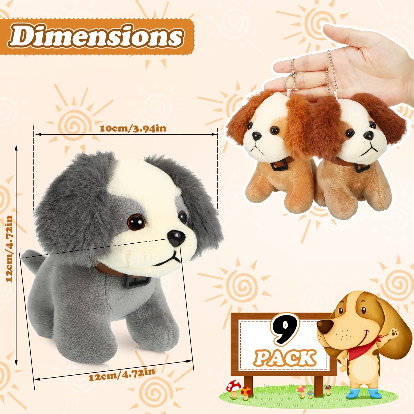 Sumind 9 Pcs Mini Plush Dog Stuffed Animals Bulk Dog Plush Party Favors For Easter Goodie Bag Fillers Baby Show Birthday(Plush Puppy)