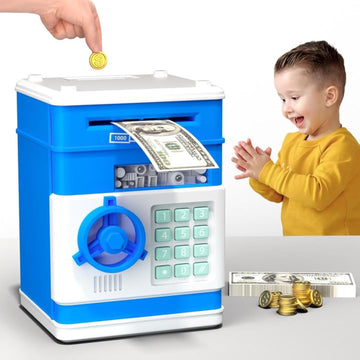 Atm Piggy Bank For Boys Girls, Electronic Money Bank With Password, Auto Scroll Paper Money Saving Box,Kids Safe Money Jar, Great Gift Toy Bank For Kids (Blue)