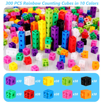 Jenaai 300 Pieces Linking Cubes With Storage Container Counting Cubes, Plastic Counting Blocks, Colorful Math Cubes, Math Manipu