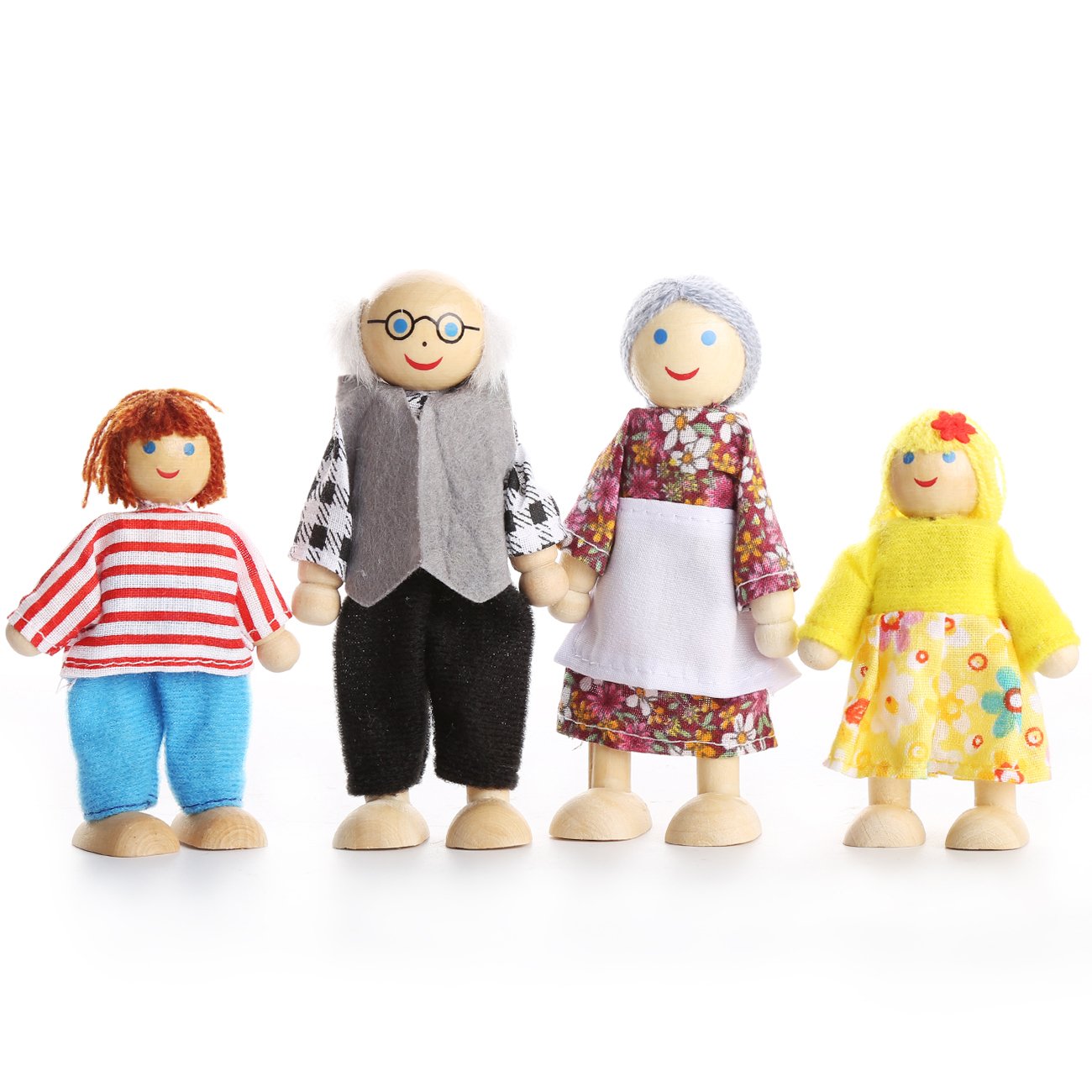 Puckway Lovely Happy Family Dolls Playset Wooden Figures Set Of 7 People With Diy Horse For Kids Children Toddlers Dollhouse Pretend Gift