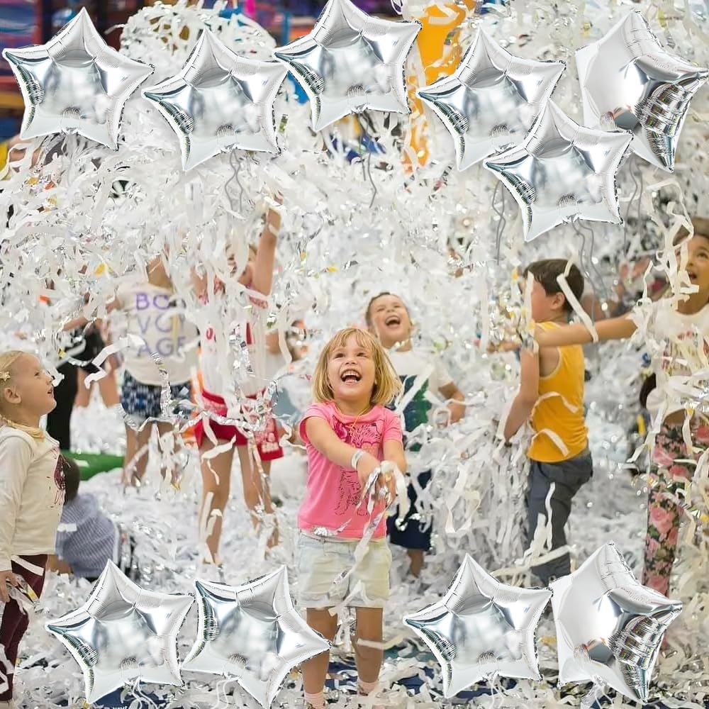 TONIFUL 30Pcs 18 Inch Large Silver Star Shape Foil Balloons Big Silver Stars Helium Mylar Ballons for Birthday Wedding Baby Show