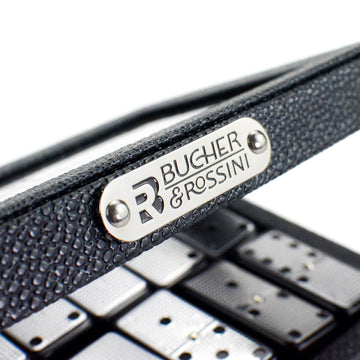 Bucher&Rossini Metal Surface Dominoes Set Double 6 - Claasic Black Domino'S Game Set With Silver Metal Surface For Adults And Kids Ideal Gift For Domino Players Or Family Game Night