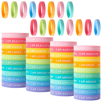 Cyclusive 60 Pieces Students Inspirational Wristbands Rubber Bracelets Fun Motivational Wristbands For Kids Students Back To Sch