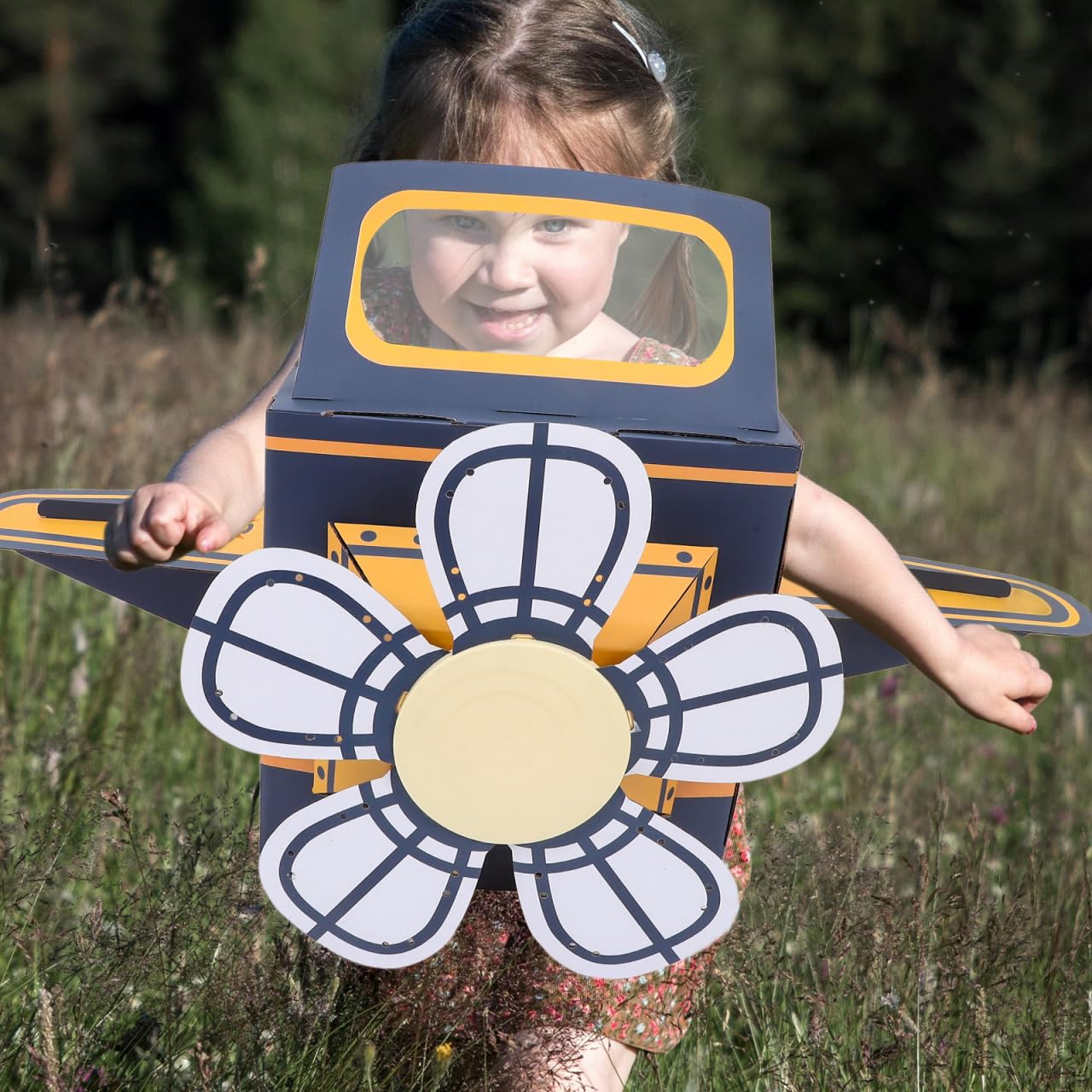 SAFIGLE Children Wearable Cardboard Plane: Airplane Costume for Kids DIY Paper Aircraft with Rotating Fan - Cardboard Car Fun Ou