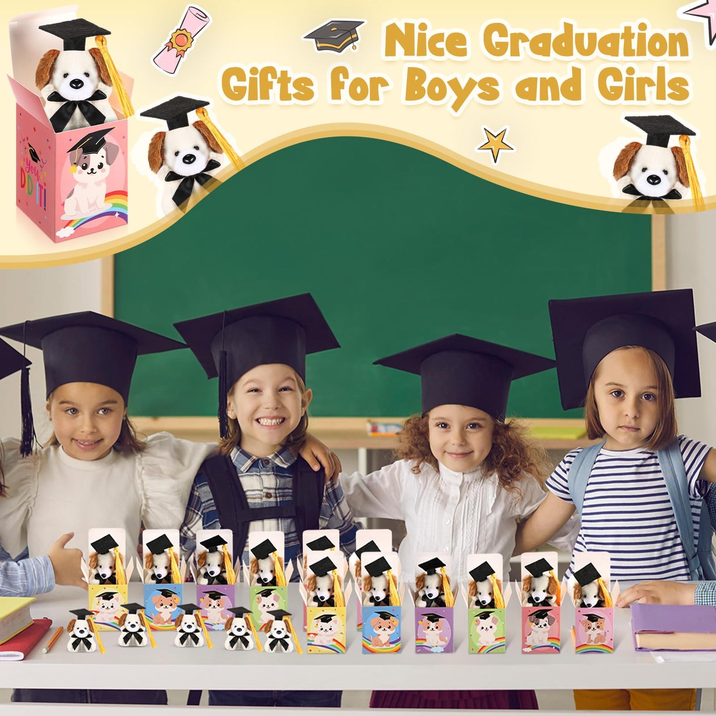 Trnayi 24 Set Mini Graduation Plush Dog With Graduation Gifts Box Graduation Stuffed Animal Keychain With Cap Gift Set For 2025