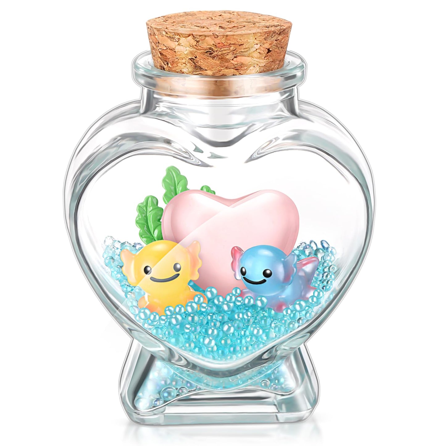 Civaner Axolotl Tank Gift Axolotl DIY Craft Kit Include Mini Glow Axolotls Figure, Heart Glass Bottle, Resin Coral, Luminous Res