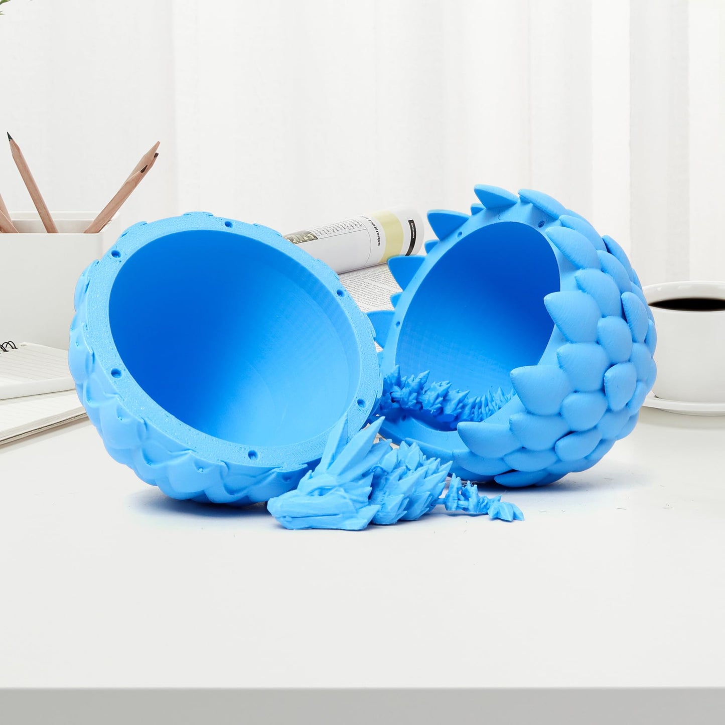Flavery 3D Printed Dragon Egg - Large Surprise Egg Toy With Candy Blue Flexible Dragon, 3D Printed Gift, Articulated Dragon Egg