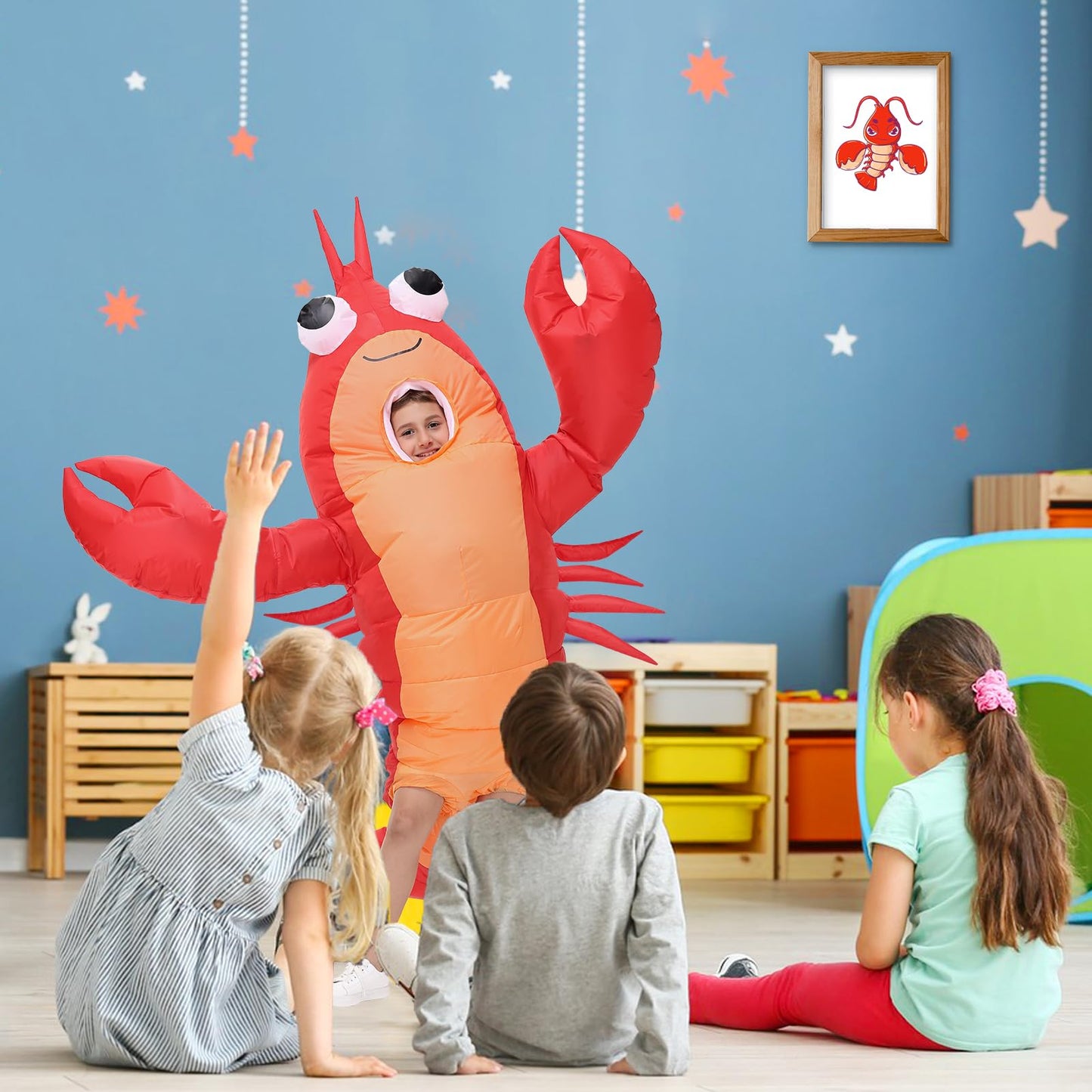 Searhmomo Inflatable Costume Lobster for Kids  Funny Halloween Lobster Blow Up Costumes Crawfish Costume with Huge Pincers for Boys Girls Cosplay Party