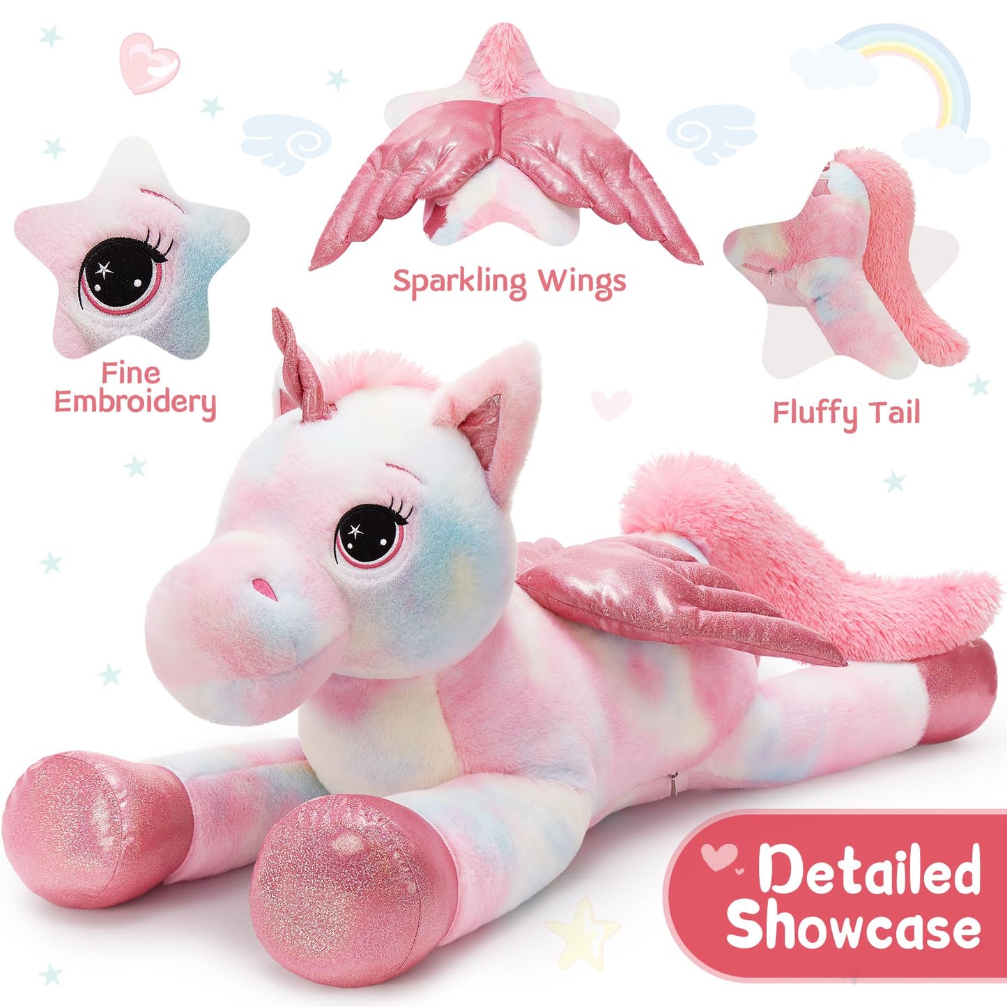 Tezituor 43" Pink Unicorn Stuffed Animal - Soft Plush Toy with Wings, Perfect Gift for Kids & Adults, Ideal for Valentine's Day & Birthdays