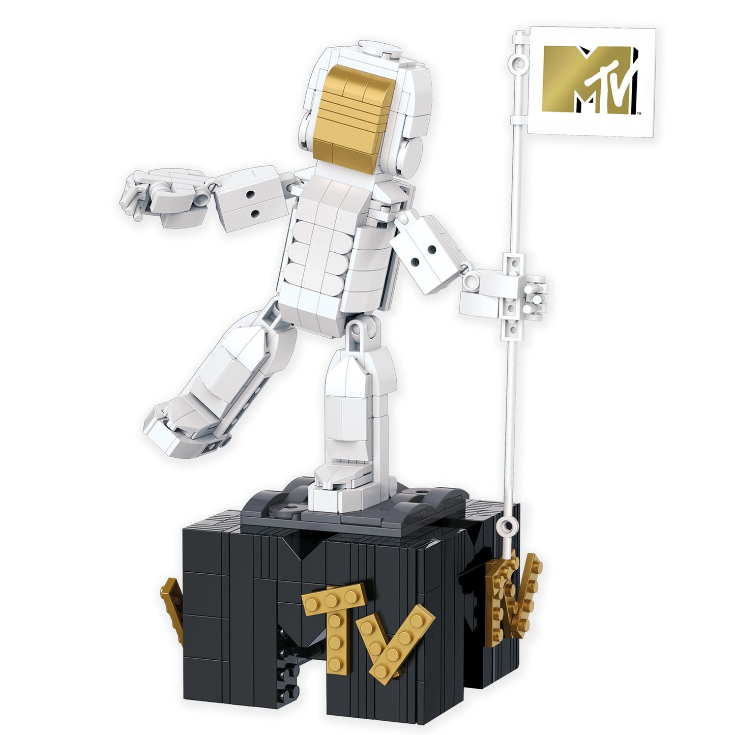 Brickcraft MTV Moon Person Building Set - 510 Pieces, White Plastic, 10.25" Tall - Officially Licensed Collectible Model for Music Fans