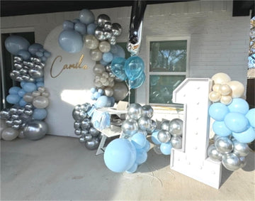 Dusty Blue Balloon Arch Kit, 125 Pcs Light Blue Pearl Sand White Balloon Garland Mit Baby Powder Slate Blue Balloons, Metallic S