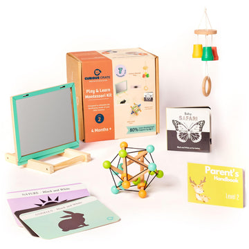 Curious Crate Montessori Toys Box For Newborns | 7 In 1 Sensory & Developmental Toys - Tummy Time Baby Mirror, Bell Chime Mobile