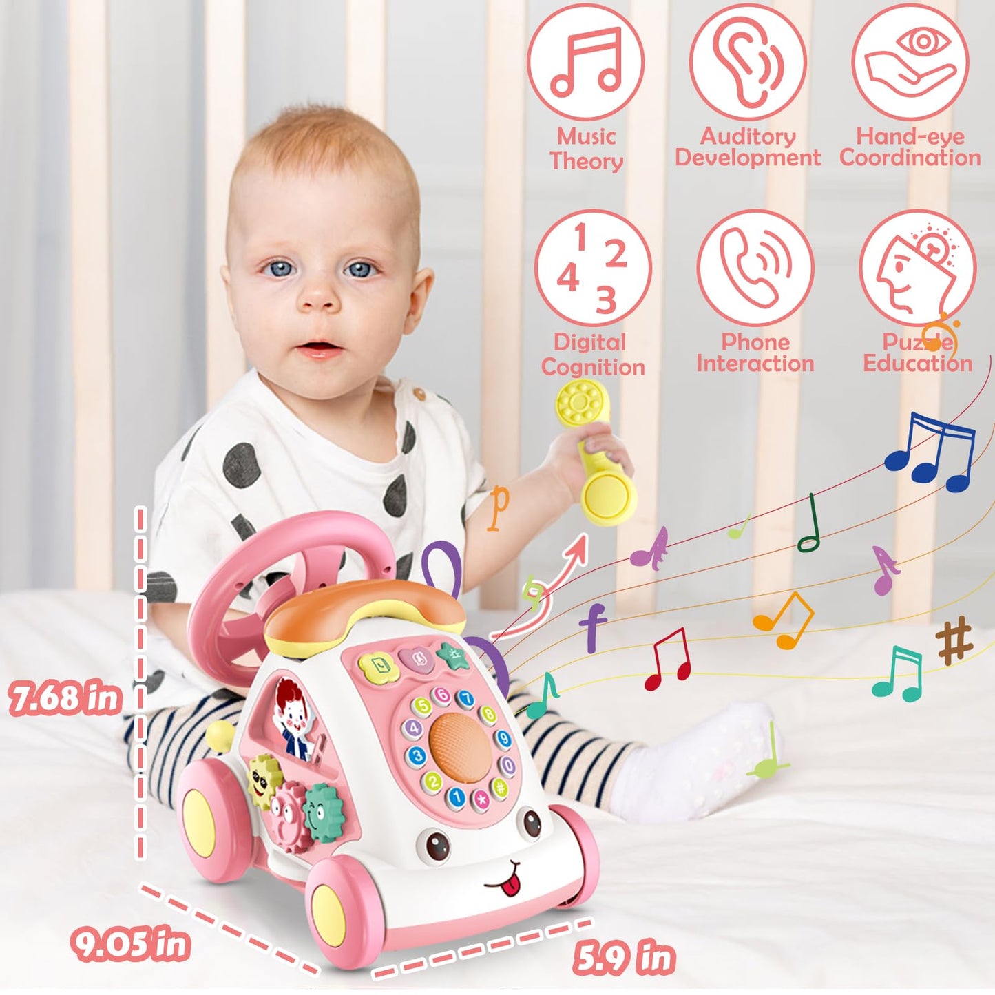 Toys For 1+ Year Old Girls - First Birthday Gift For Girls- Music Toddler Toys With Car/Sound/Music/Steering Wheel/Telephone/Lig