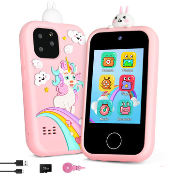 Bunyta Unicorn Kids Smart Phone - 2.8 Inch Touchscreen, Dual Camera, Music Player, Puzzle Games, Learning Toys, Birthday for Gir