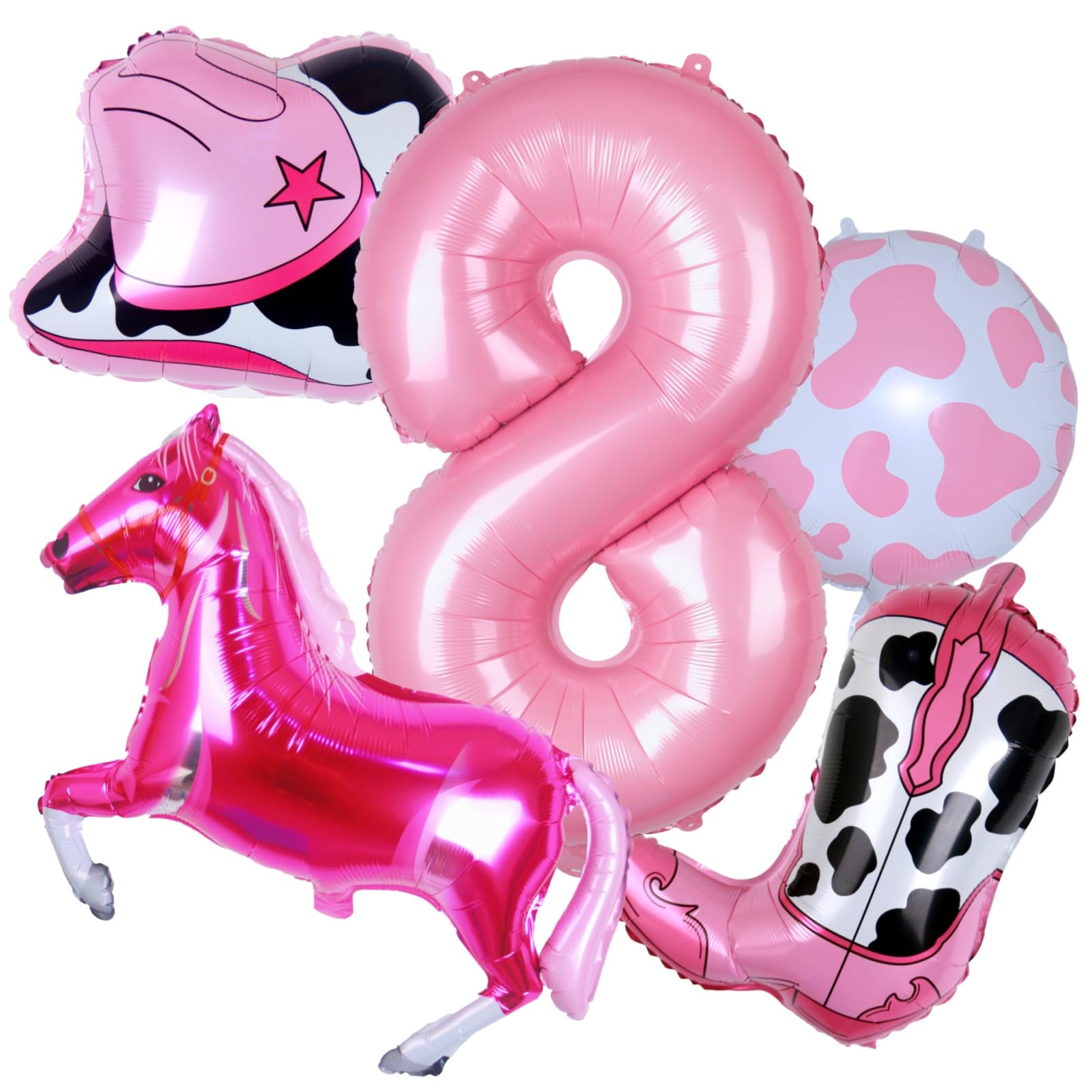 Kwuz Western Cowgirl Balloons Pink 8th Birthday Party Decorations, Retro Horse Cowgirl Hat Boot Balloons Girls Western Theme Rod