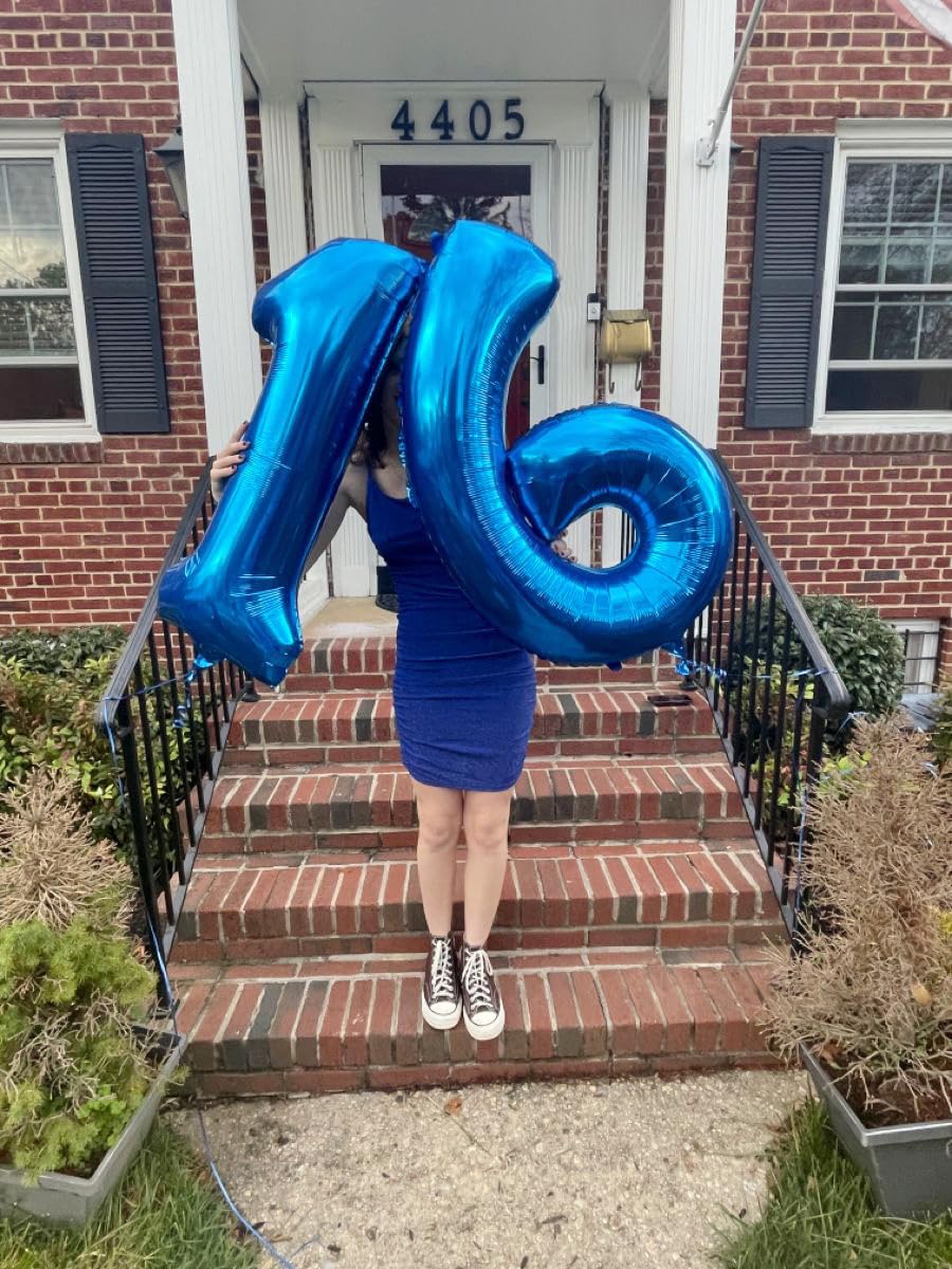 IWERP Navy Blue Number 16 Balloon, 40 Inch Foil Mylar, 16th Birthday Party Supplies for Girls and Boys
