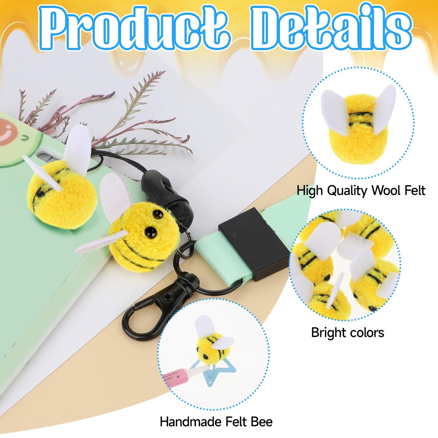 20 PCS Mini Wool Felt Bees Cute Bee Craft Supplies Felt Bees for Crafts Plush Bees Decor for Clothing Hats Bags Gift DIY Bee The