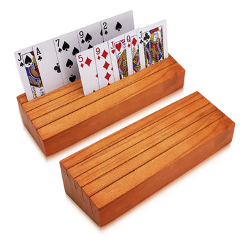 Card Deck Stand Set Of 2, Playing Cards Holder For Kids Elder, Wood Holder Racks Tray For Organizing Cards On Game Bridge Card H