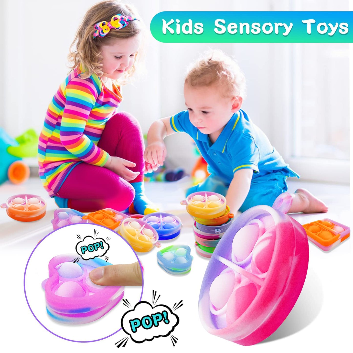 Pop Fidget Keychain, Mini Fidget Toys Bulk, Party Favors For Kids 4-8,8-12 Years Kids Goodie Girls Bag Stuffers Fidgets For Classroom Prizes Sensory Christmas For Kids Christmas Party Favors