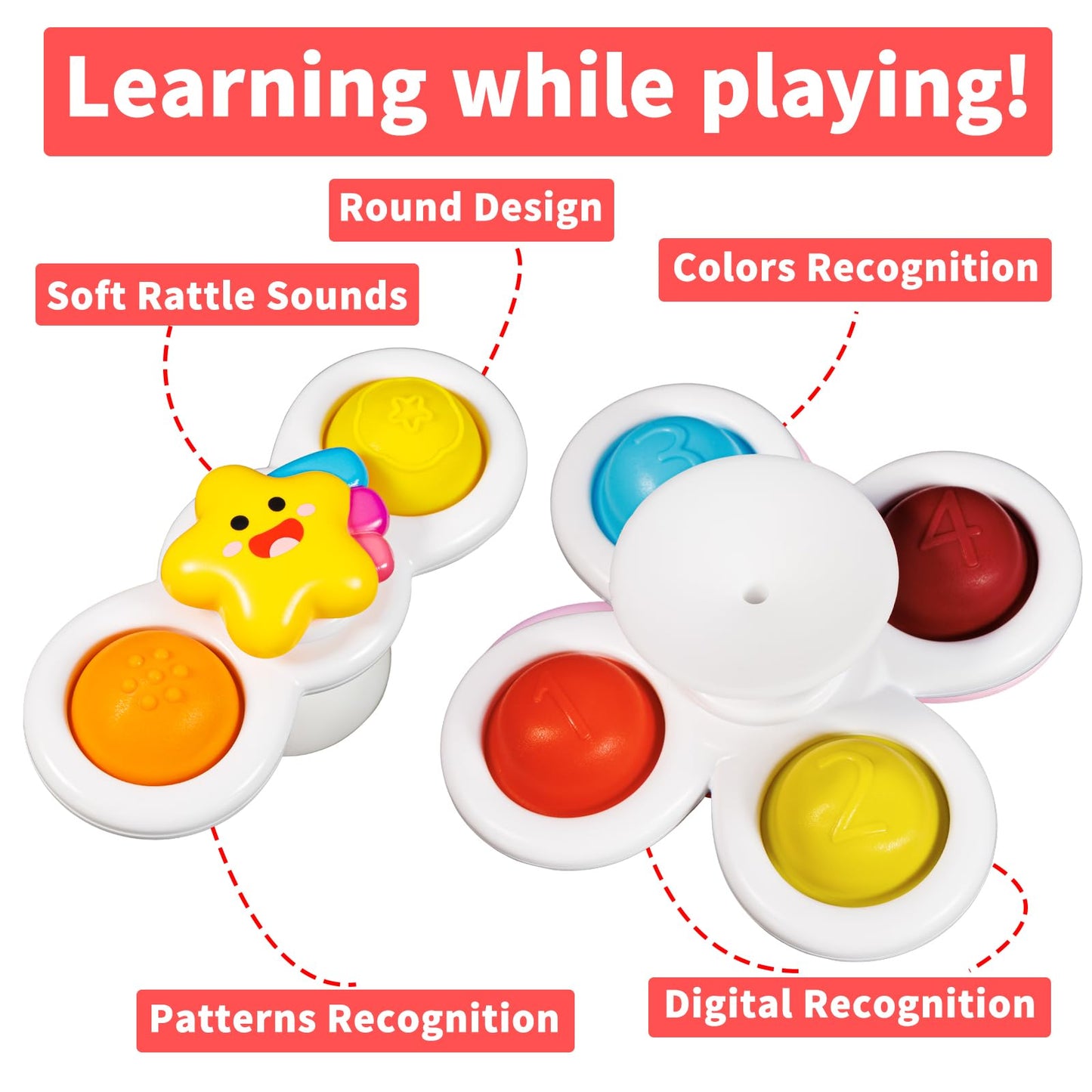 Alasou 3Pcs Pop Suction Cup Spinner Toys For 1 Year Old Boy Girl|Novelty Spinning Tops Toddler Toys Age 1-2|Sensory Baby Bath To