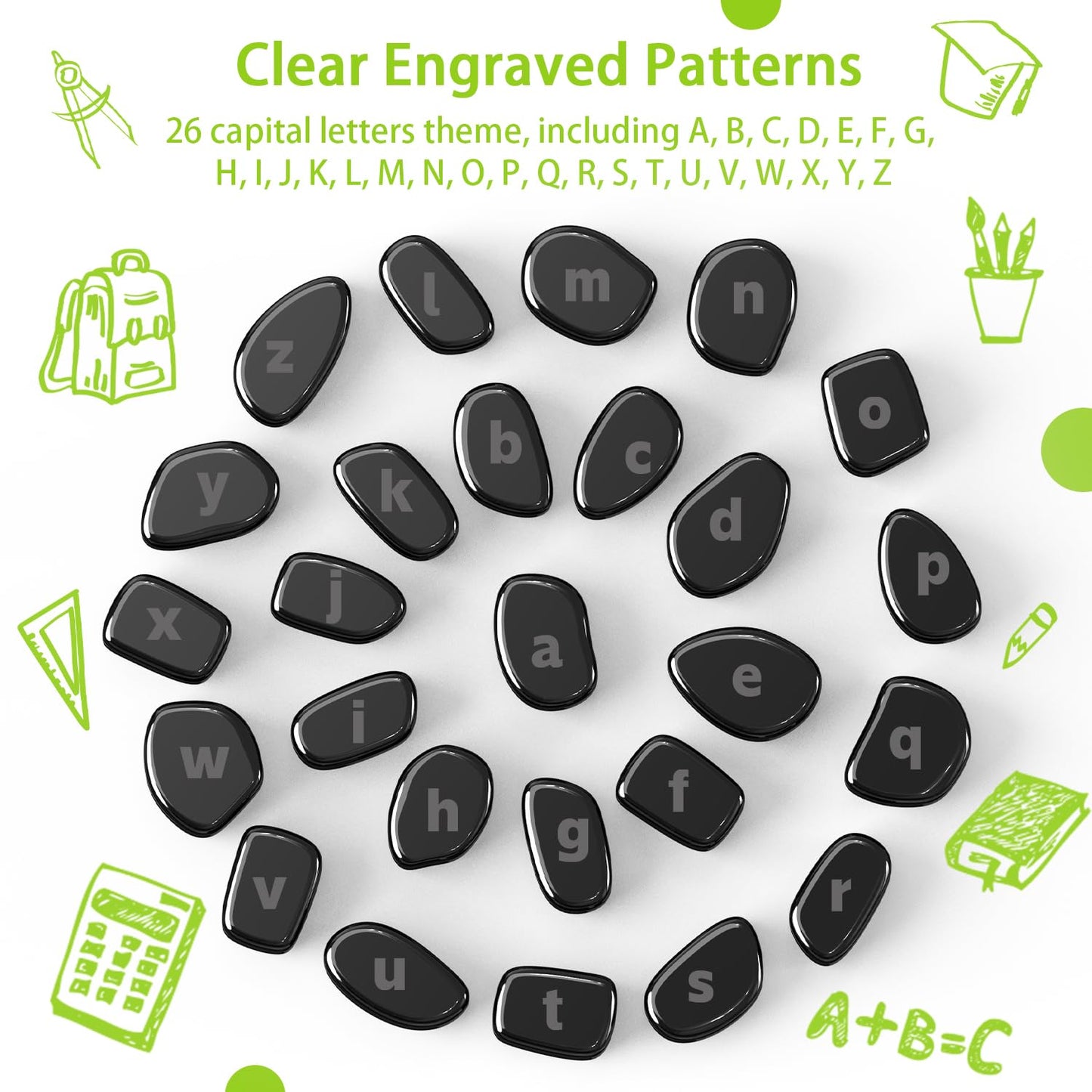 Caturledas 26 PCS Ferrite Stones Engraved Lowercase Letter  Laser Carving Magnetic Fidget Toys for Office Stress Anxiety Relief Executive Desk Magnet Toys for Men Women mature-themeds Gifts 20 mm Black