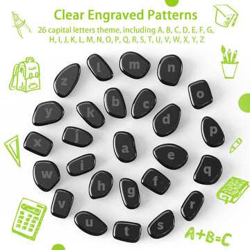 Caturledas 26 PCS Ferrite Stones Engraved Lowercase Letter  Laser Carving Magnetic Fidget Toys for Office Stress Anxiety Relief Executive Desk Magnet Toys for Men Women mature-themeds Gifts 20 mm Black