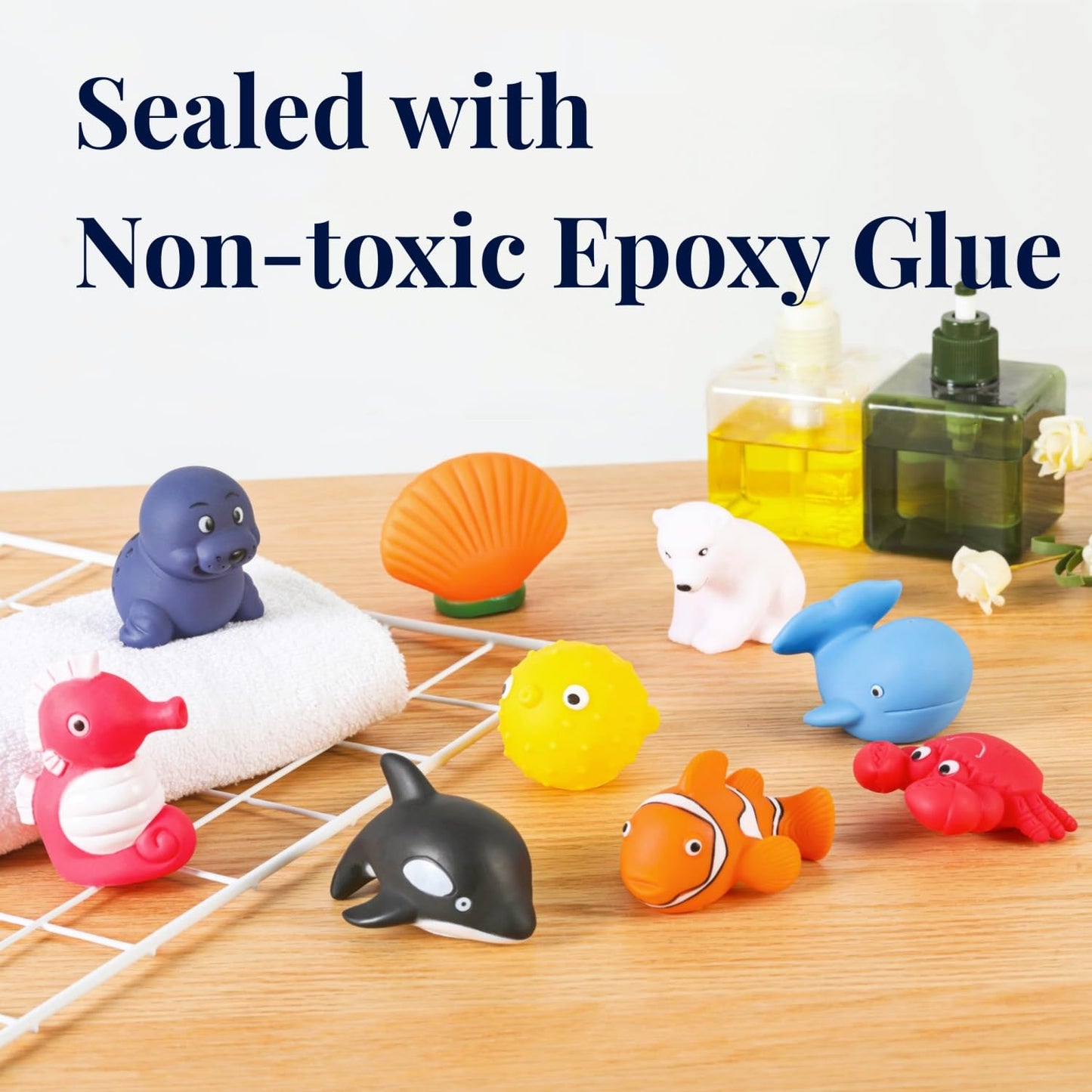 Xy-Wq Bath Toys No Hole, For Infants 6-12& Toddlers 1-3, No Hole Bathtub Toys (Sea Animals, 9 Pcs With Mesh Bag)