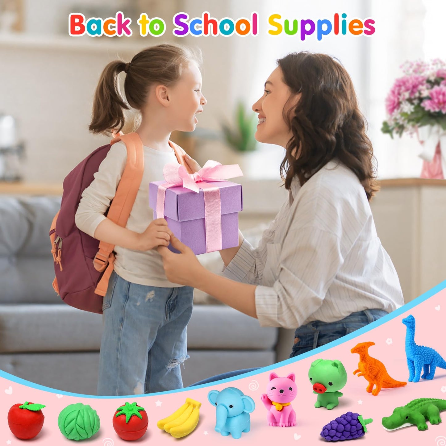 Palmatte 40Pcs Mini Animal Erasers Kids Prizes Treasure Box Toys Classroom Rewards Desk Pets Pencil Erasers Bulk Cute School Supplies Kids Party Favors Goodie Bag Stocking Stuffers Easter Egg Fillers
