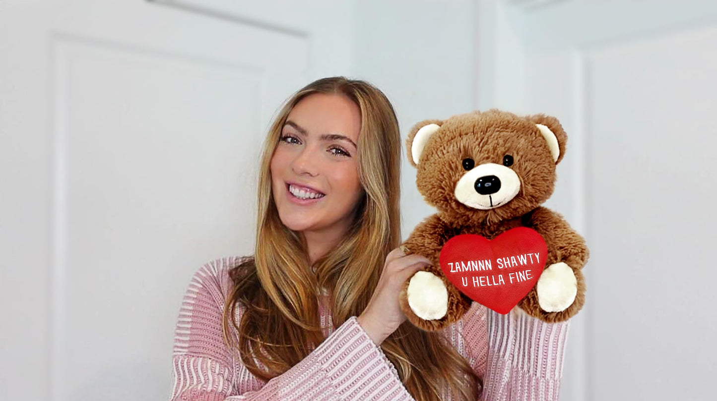 Zamnnn Shawty U Hella Fine - 10'' Teddy Bear & Gift Bag - Funny Stuffed Animal Plush Gift For Girlfriend, Boyfriend, Best Friend