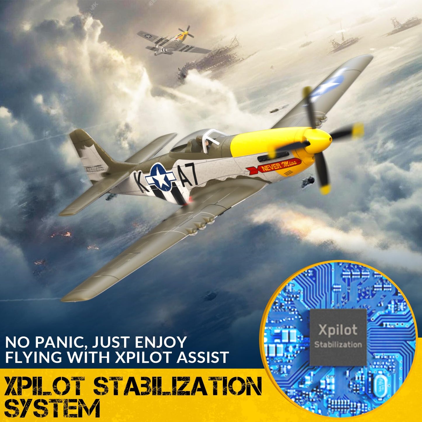 Rc Airplane Brushless P51D Mustang Rc Plane Ready To Fly Remote Control Airplane Fighter With 6-Axis Gyro, 3 Flight Modes & Aero