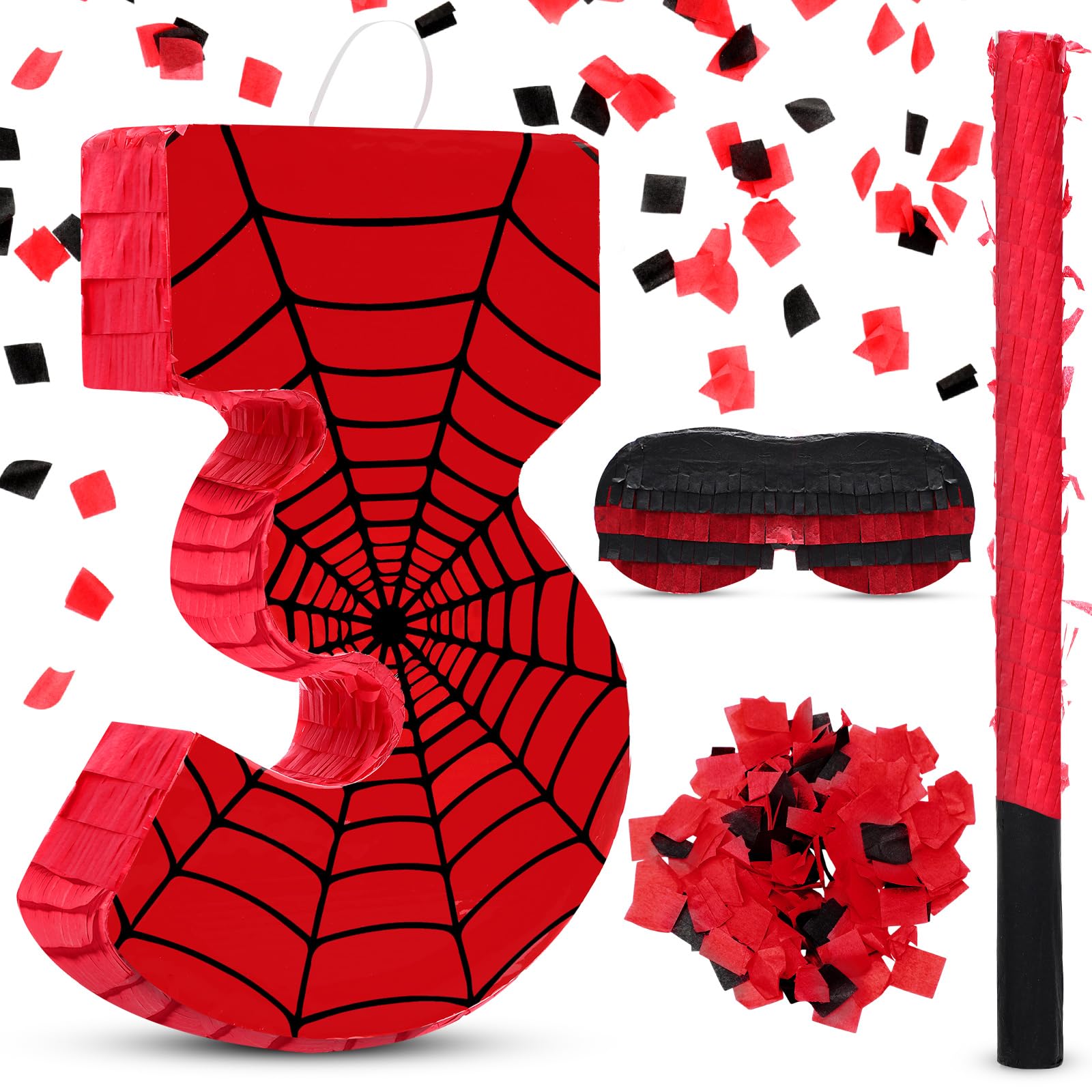 WinnerWhy Number 3 Spider Piata Bundle with Blindfold and Bat Comic Hero Small Piata Birthday Party Decoration for Mexican Fiest