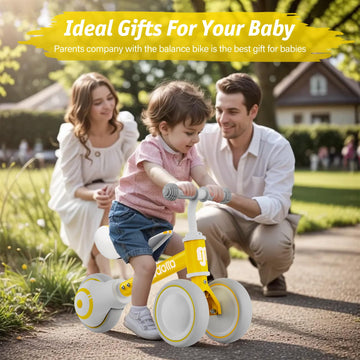 Allobebe Baby Balance Bike, Toddler Bikes Bicycle For 12-36 Months For 1 Year Old Girl And Boy To Scoot Around With Adjustable Seat Smooth Silent 3 Wheels, Shining Yellow