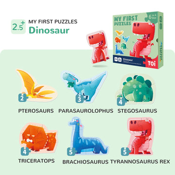 Toi Toddler Jigsaw Puzzles - 6 Large Dinosaur Floor Puzzles, 10x10x3 inch, Cardboard, Preschool Learning Game for Kids Aged 2.5+