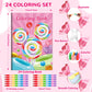 BenLouis 24 Sweet Mini Coloring Books Kids with 24 Stacking Crayons Candyland Donut Party Favors Activity Books Bulk for Kids Ic