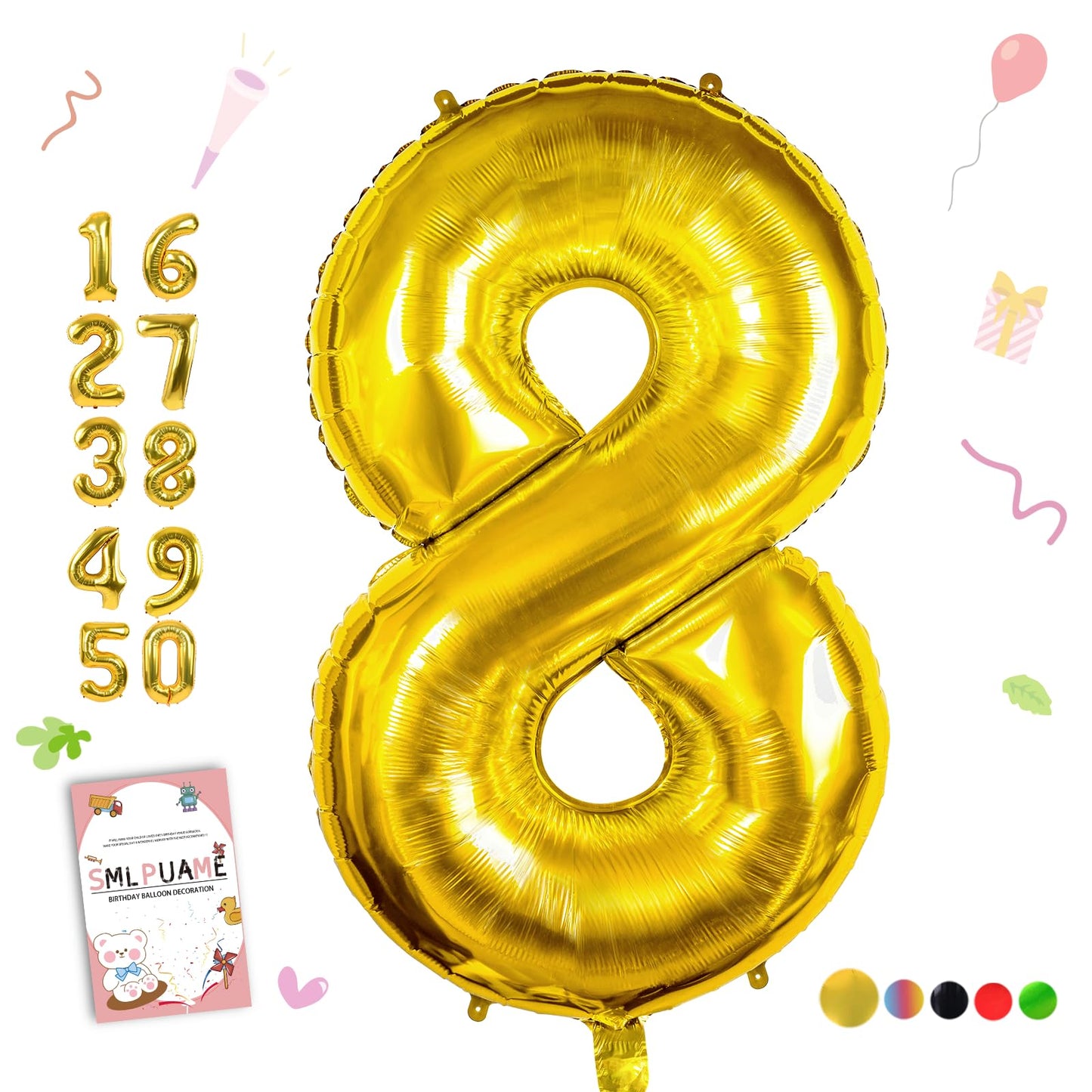 Smlpuame 40 Inch Number Balloon 0-9 Gold Large Number 8 Balloons,Digital Balloons For Birthday Party Celebration Decorations Sup