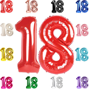 18 Balloon Number, Red Number 18Th Birthday Balloons 40 Inch, 18 Years Old Red Birthday Decorations For Boys Girls, 18Th Anniver