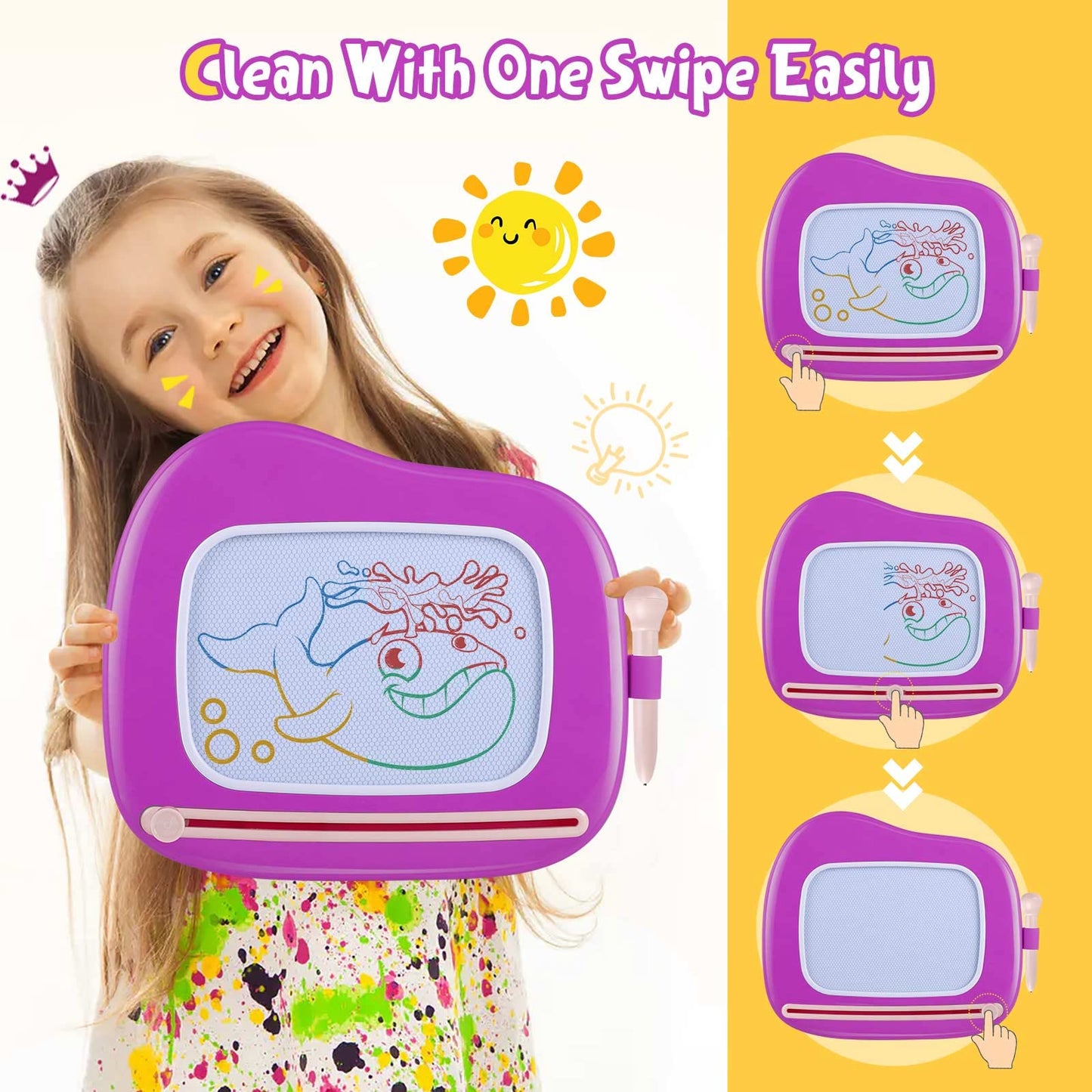 Smasiagon Toddler Toys Age 1-2 Year Old Boys Girls, Magnetic Drawing Doodle Board Pad Educational Learning Toys For 1 2 3 Year Old Boys Girls Gifts Birthday Party (Purple)