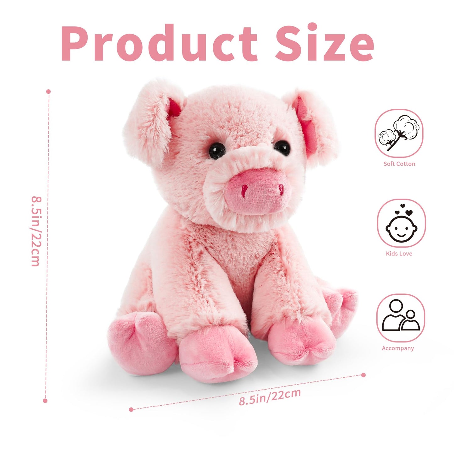 Stuffed Pig Sitting Toys Plush Animal  Realistic Animal Characters Stuffed Filled in Limbs 8.5 Inch Soft Huggable Gifts for Kids with Stuffed Animals Birthday Gift for Girls Boys