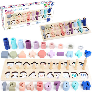 Cozybomb™ Wooden Number Puzzle For Kids - Montessori Toys For 1 Year Old Toddlers Learning Age 3 4 5 Years Old - Wooden Counting Blocks Sorting Toys Shape Block Educational Toys Preschool Stacking Toy
