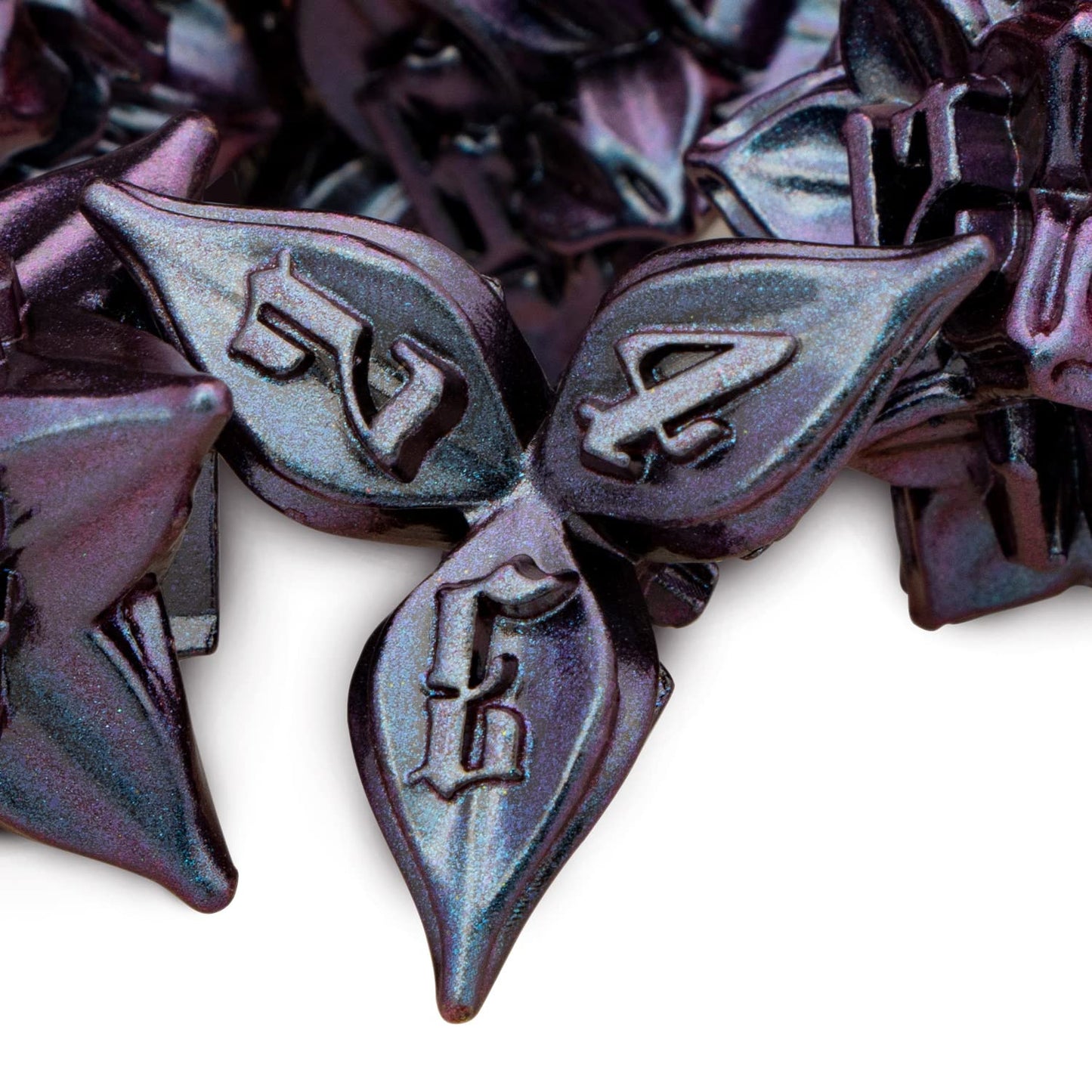 ARUOHHA DND Metal Dice Set Handmade Leaf Design Dungeons and Dragons Dice with Gift Box, 7PCS Purple Blue D&D Polyhedral Dice RP