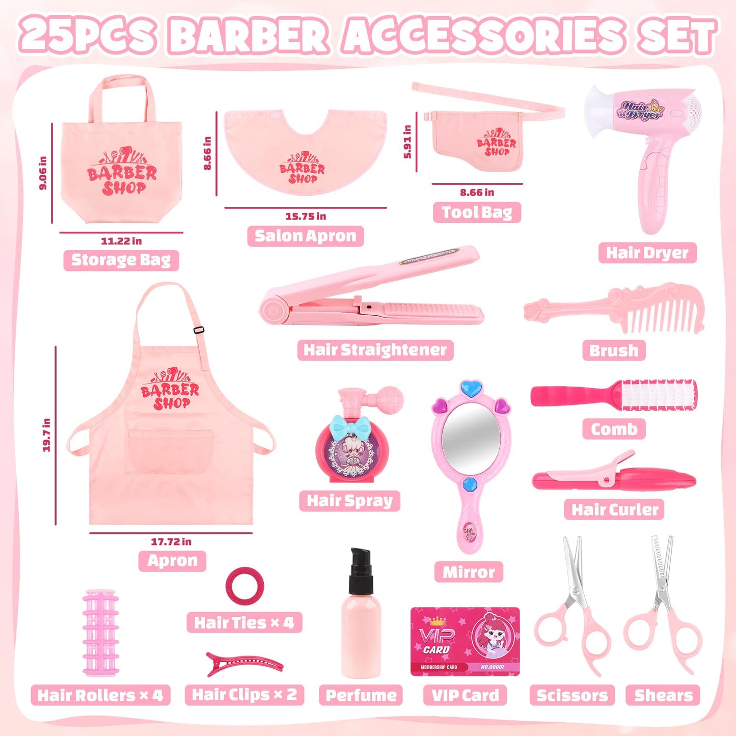 Sanlebi Hair Salon Toys For Girls, 25 Pcs Pretend Play Hair Styling Toy Set For Kids 3-6 With Hair Dryer, Barber Scissors And St