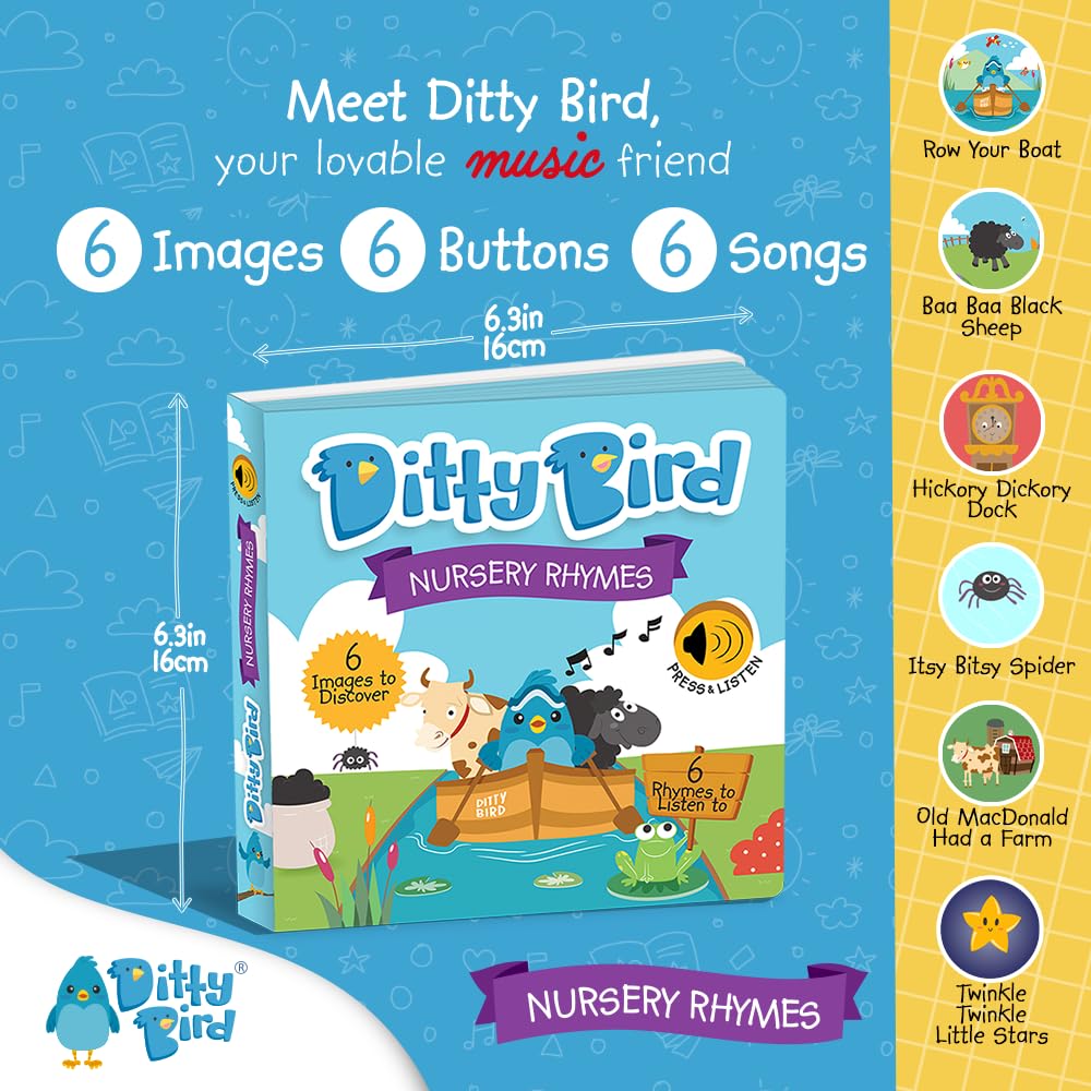 Ditty Bird Musical Books For Toddlers | Interactive Nursery Rhymes Book With Sound - Old Macdonalds Farm & More Songs | Fun Baby